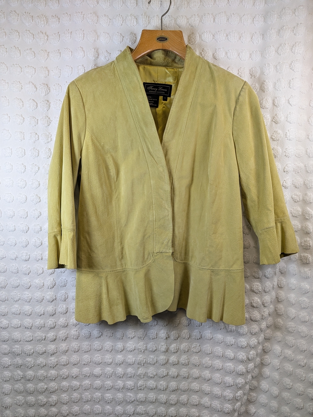 Terry Lewis Classic Luxuries Suede Leather Snap Jacket Lined Citrin 1X Peplum